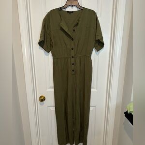 Madewell Olive Green Button-Down Pin Striped Jumpsuit. Size L